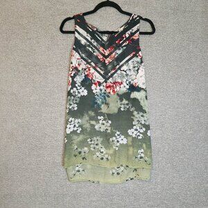 EYESHADOW Sleeveless Blouse Green Pink Flowers Size XL